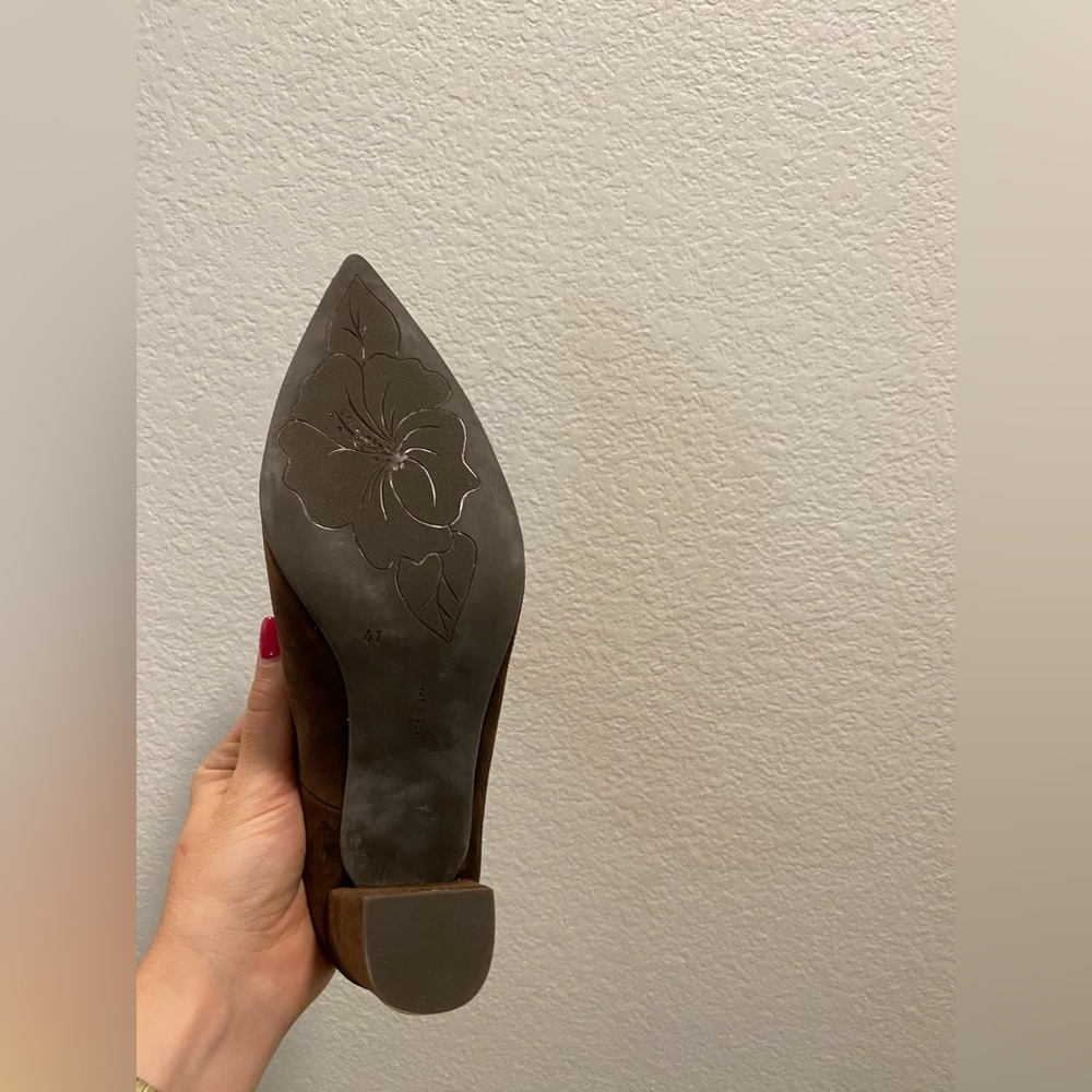 ‘Marian’ Elegant Brown Leather Suede Block Heel Pumps IT41 NWB - Picture 5 of 5